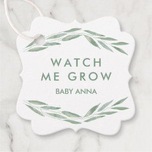Sage Greenery Watch Me Grow Tags, Baby Shower Favor Tags