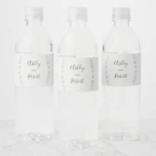 Sage Greenery Water Bottle Label, Wedding  Label