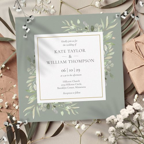 Sage Greenery Wedding Botanical Watercolor Invitation