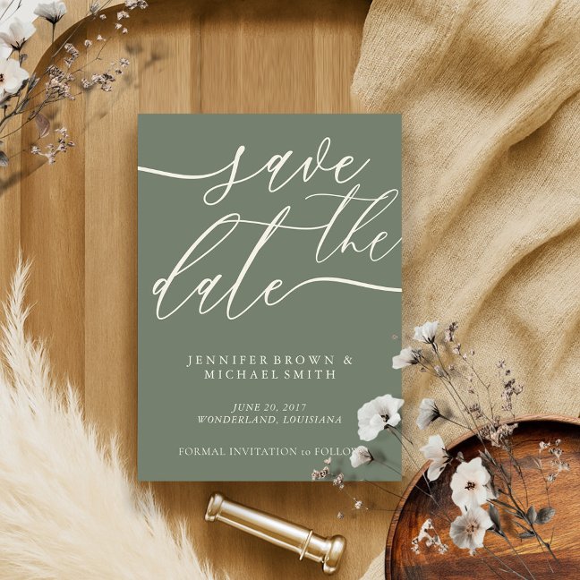 Sage Greenery Wedding Custom Photos Calligraphy Save The Date
