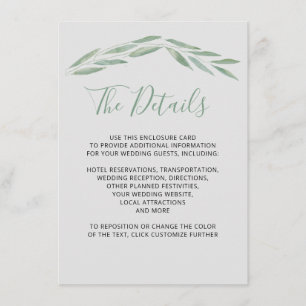 Sage Greenery Wedding Details Card, Botanical Encl Enclosure Card