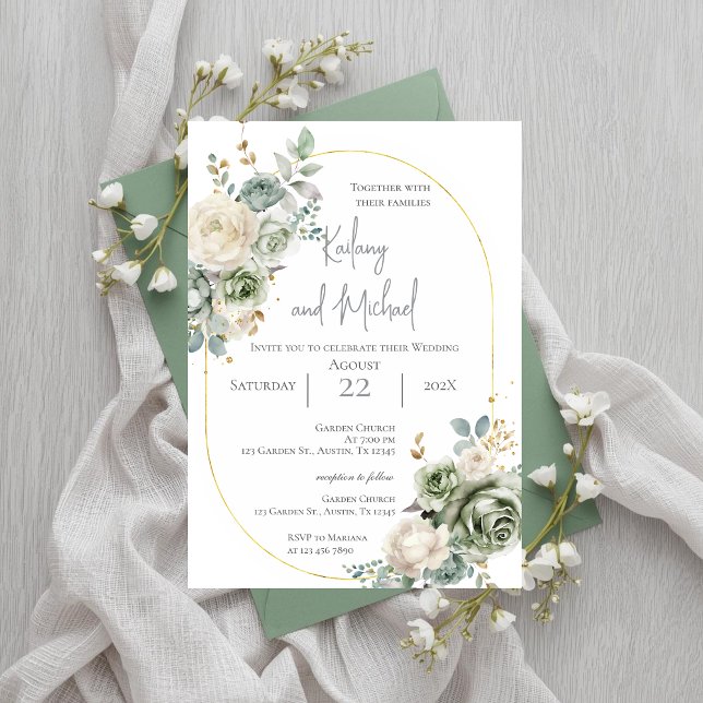 Sage Greenery Wedding Invitation (Creator Uploaded)