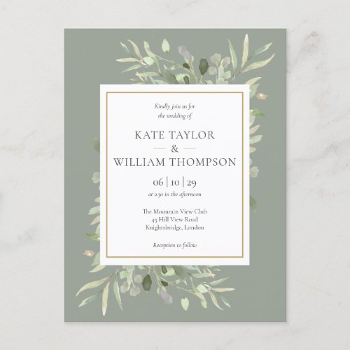 Sage Greenery Wedding Photo Invitation Postcard