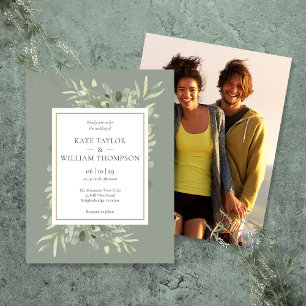 Sage Greenery Wedding Photo Invitation Postcard