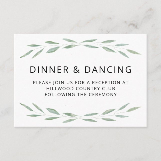 Sage Greenery Wedding Reception Card, Botanical Enclosure Card (Front)