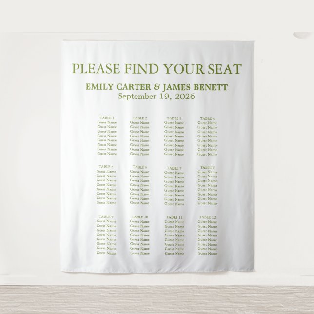 Sage Greenery Wedding Seating Chart Backdrop (Front)