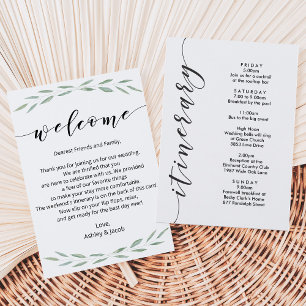 Sage Greenery Wedding Welcome Letter, Itinerary
