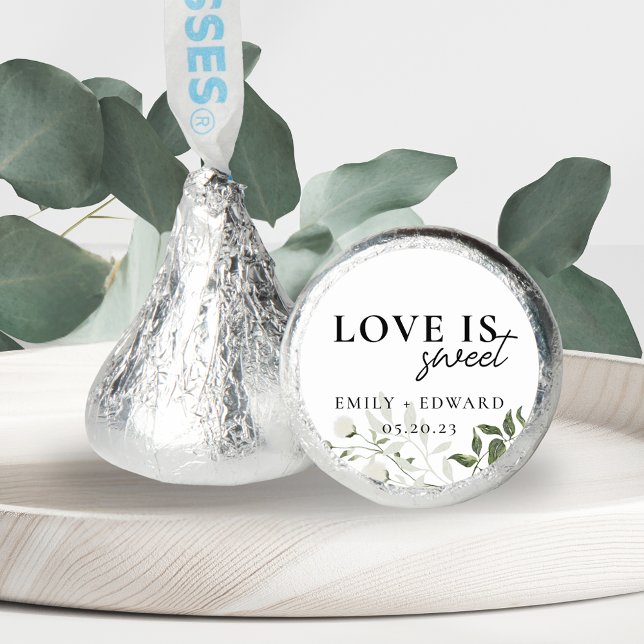 Sage Greenery & White Floral Love is Sweet Wedding Hershey®'s Kisses® (Creator Uploaded)