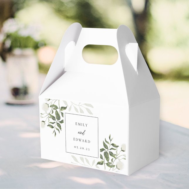 Sage Greenery & White Floral Wedding Favor Boxes (Creator Uploaded)