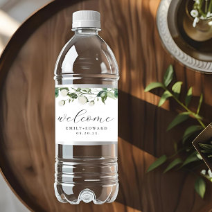 Sage Greenery & White Floral Wedding Welcome Water Bottle Label