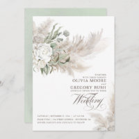 Sage Greenery White Flowers Pampas Grass Wedding Invitation