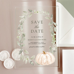 Sage Greenery White Pumpkin Wedding Save the Date