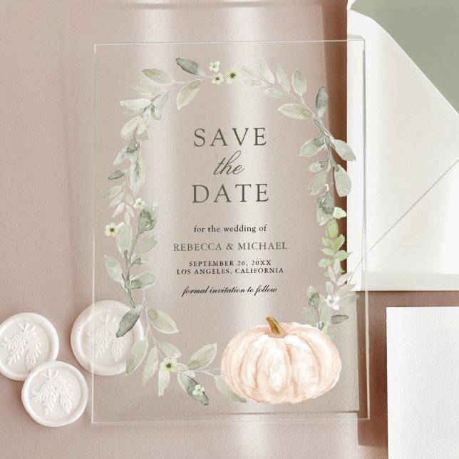 Sage Greenery White Pumpkin Wedding Save the Date (Creator Uploaded)