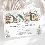 Sage Greenery Woodland Animals 1st First Birthday Invitation<br><div class="desc">This elegant 1st birthday invitation features soft watercolor greenery,  adorable forest animals and modern lettering. Suitable for both boys and girls!</div>