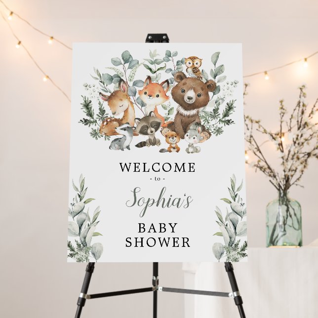 Sage Greenery Woodland Animals Baby Shower Welcome Foam Board (In Situ (Stand))