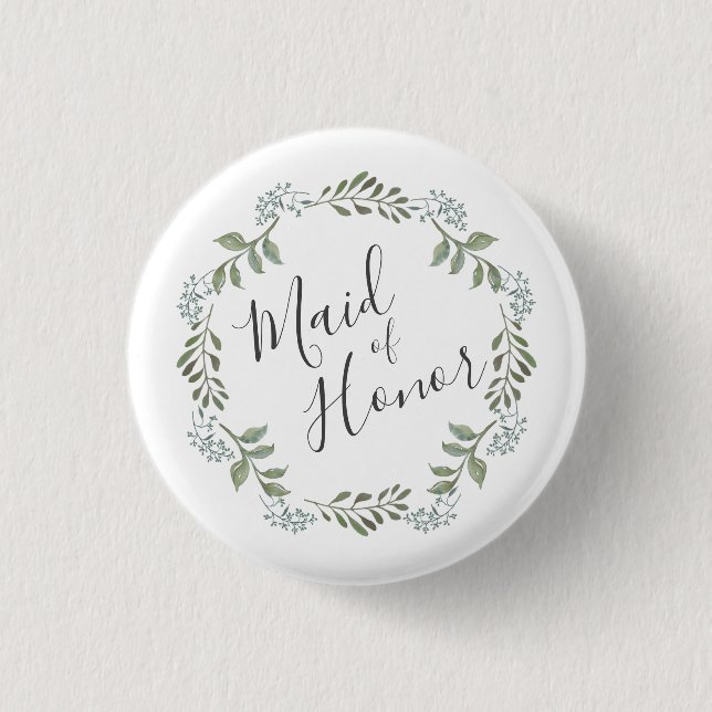 Sage Greenery Wreath Maid of Honor Button (Front)