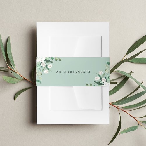 Sage  Greenhouse Watercolor Botanical Wedding Invitation Belly Band