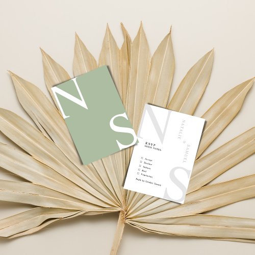 Sage GreenMinimalist Elegant Bold Initials Wedding RSVP Card