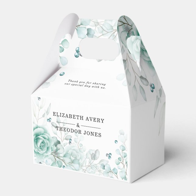 Sage greens Floral Wedding Personalized Favor Boxes (Front Side)