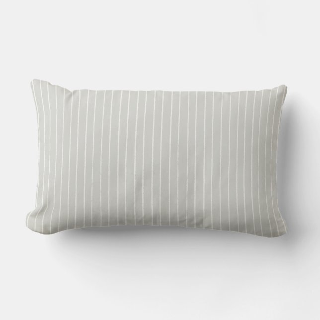 Sage Grey Cream Stripe Minimalist Pattern Lumbar Pillow (Front)