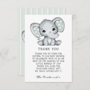 Sage Grey Elephant Baby Shower Thank You Card