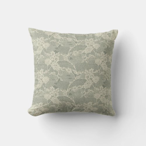 Sage Grey Floral Lace Pattern Decorative Throw Pillow