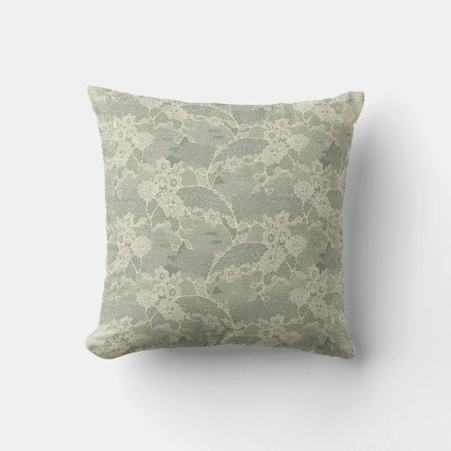 Sage Grey Floral Lace Pattern Decorative Throw Pillow (Front)