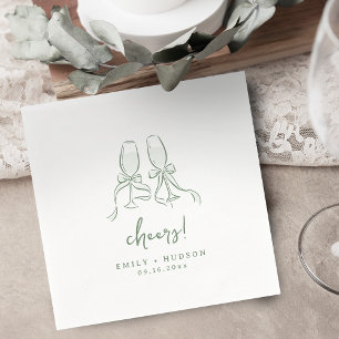 Sage Hand Drawn Cheers Glassed Whimsical Party Napkins