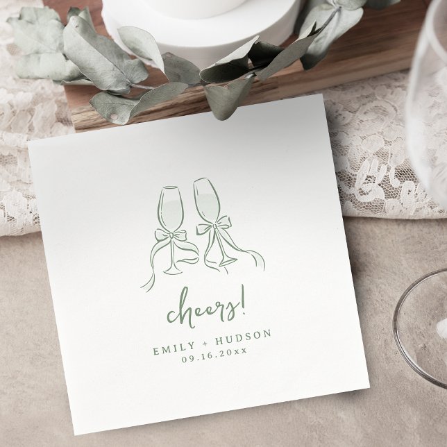 Sage Hand Drawn Cheers Glassed Whimsical Party Napkins (Sage Hand Drawn Cheers Glassed Whimsical Party Napkins)