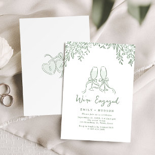 Sage Hand Drawn Cheers Toast Whimsical Engagement Invitation