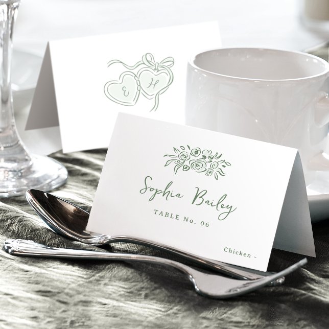 Sage Hand Drawn Floral Foldable Place Card (Sage Hand Drawn Floral Foldable Place Card)