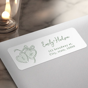 Sage Hand Drawn Hearts Monogram return address Label
