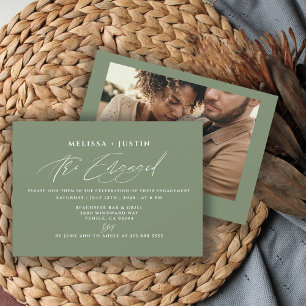 Sage Hand Lettered Photo Wedding Engagement Invitation