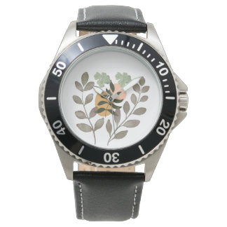 "Sage Harmony | Modern Botanical Leaves Design Watch