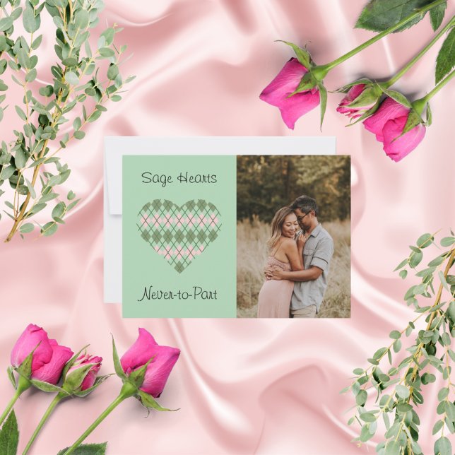 Sage Hearts Sage and Pink Argyle Photo Valentine  Holiday Card (Creator Uploaded)