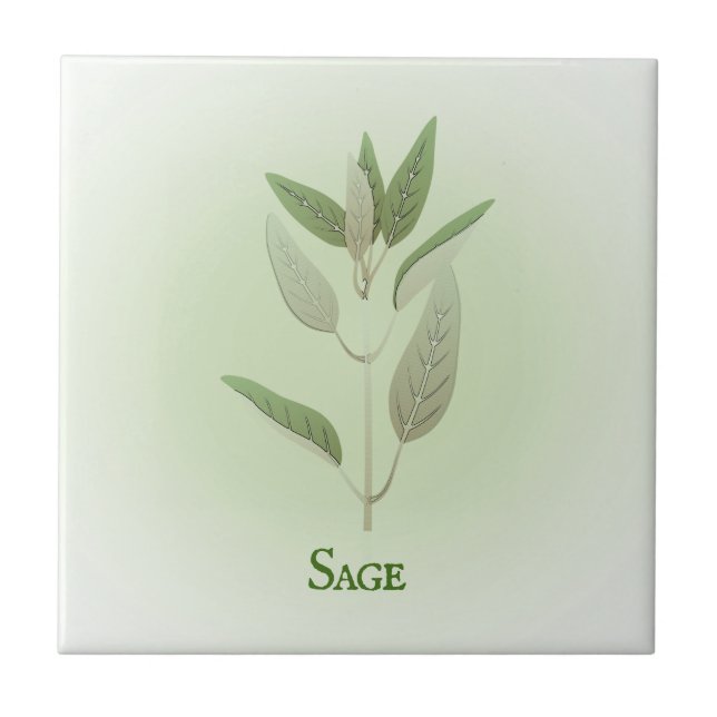 Sage Herbal Design Ceramic Tile (Front)
