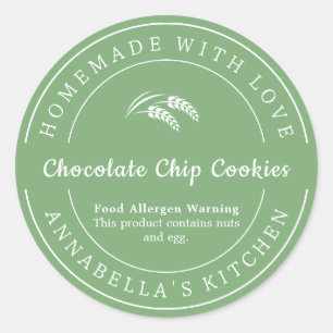 Sage Homemade with Love Food Allergen Warning Classic Round Sticker