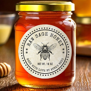 Sage honey label with vintage style bee