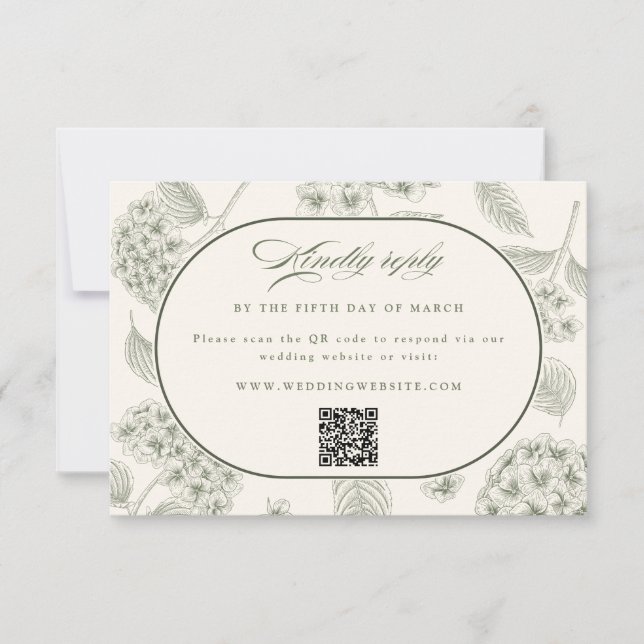 Sage Hydrangea Vintage Wedding  RSVP Card (Front)