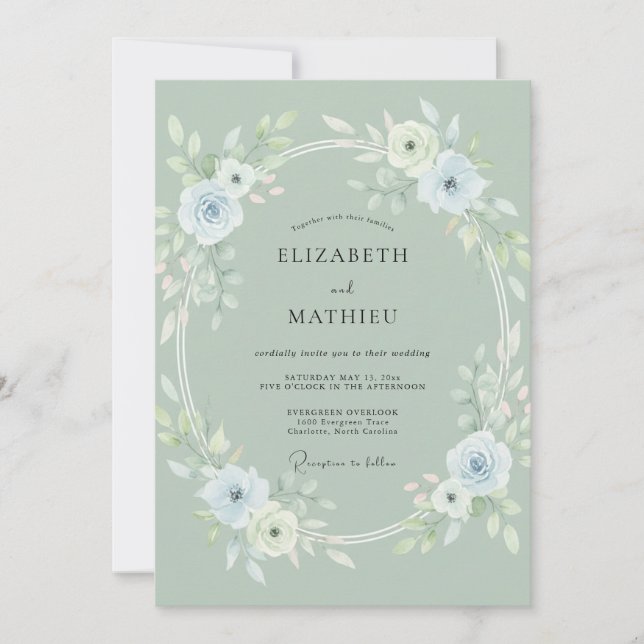 Sage Ice Petal Wedding Invitation (Front)