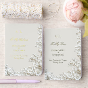 Sage Ivory 3D Floral Gold Foil Wedding Vow Books