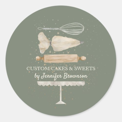 Sage Ivory bakery chef custom business pastry Classic Round Sticker