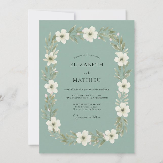 Sage Ivory Botanical Wedding Invitation (Front)