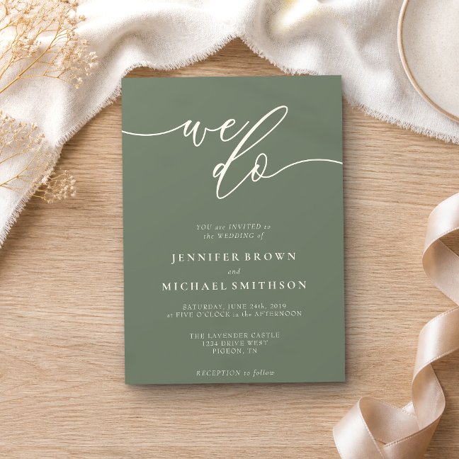 Sage Ivory Calligraphy Signature We Do Wedding Invitation