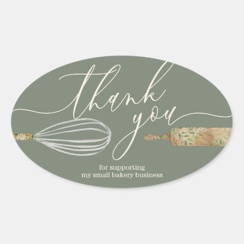 Sage Ivory Chef Thank You Bakery Small Business Oval Sticker