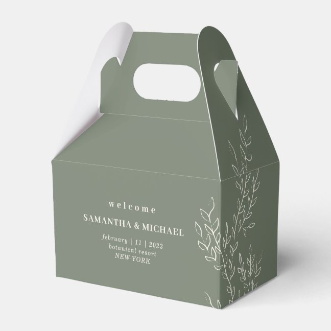 Sage Ivory Elegant Ivy Floral Favor Boxes