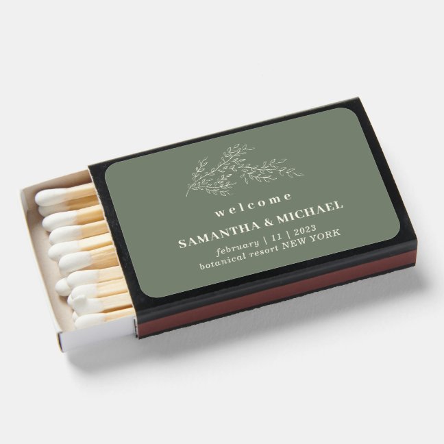 Sage Ivory Elegant Ivy Floral Wedding Gift Matchboxes