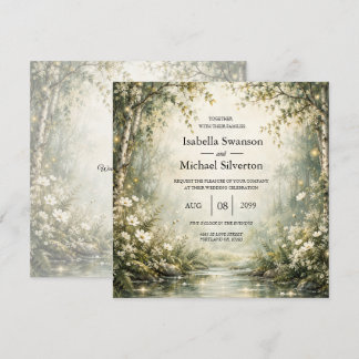 Sage Ivory Firefly Woodland Wedding Invitation