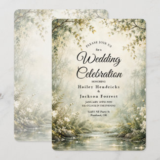 Sage Ivory Firefly Woodland Wedding Invitation