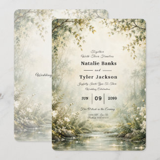 Sage Ivory Firefly Woodland Wedding Invitation